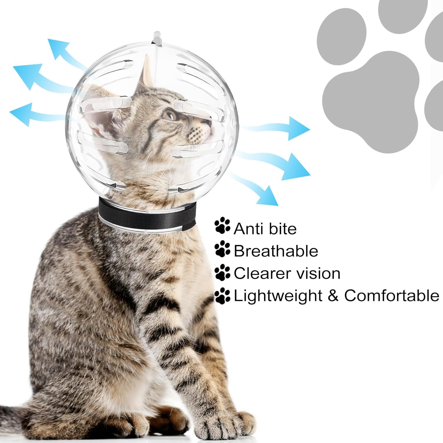 Cat Muzzle for Grooming Adjustable Hood Transparent Cats Helmet Anti Bite Muzzles Prevent from Cats Biting Scratching, Breathable Cat Bubble Muzzle for Nail Trimming Shaving and Bathing