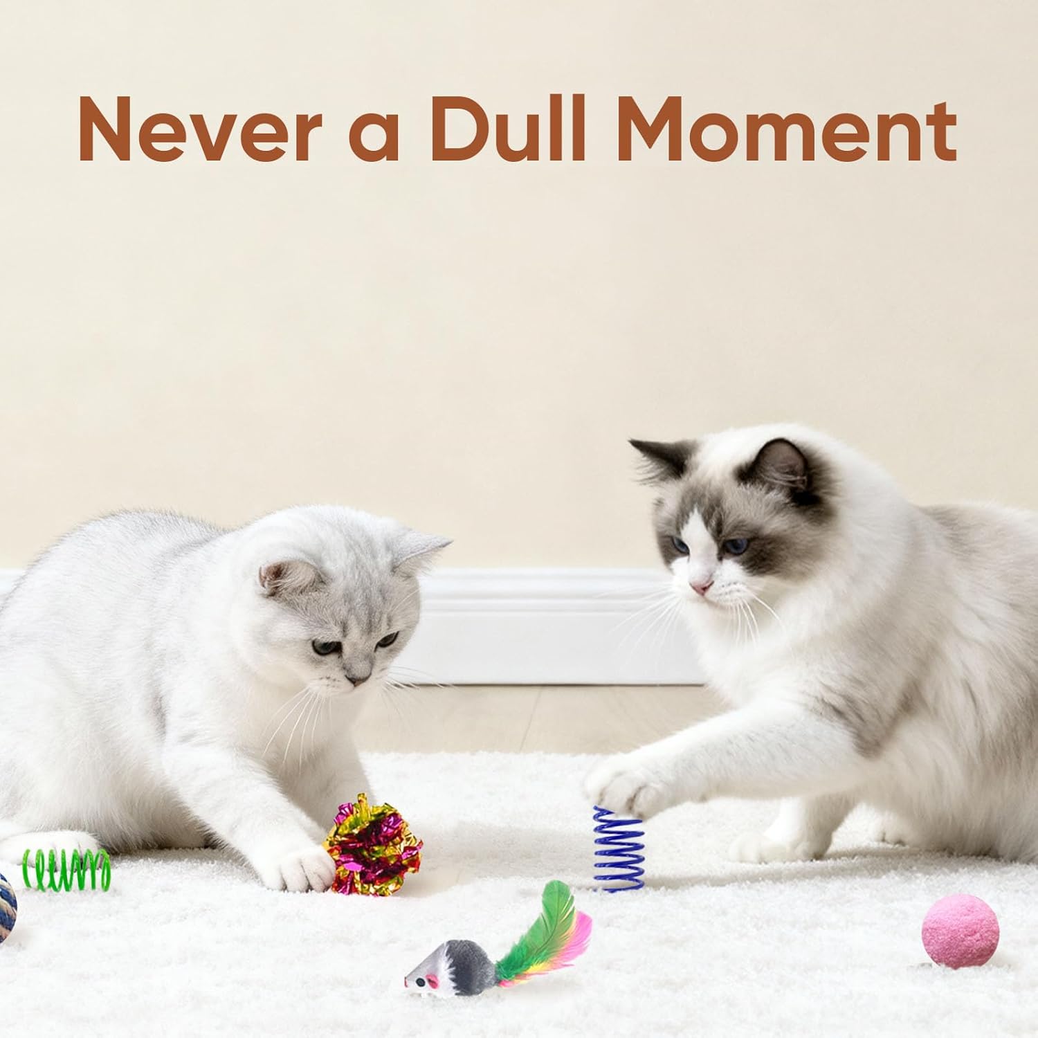 Cat Toys for Indoor Cats, 35 Packs Interactive Cat Toys Set with Colorful Springs, Mouse Cat Toy, Crinkle, Sisal, Pompom and Color Bell Balls for Kittens