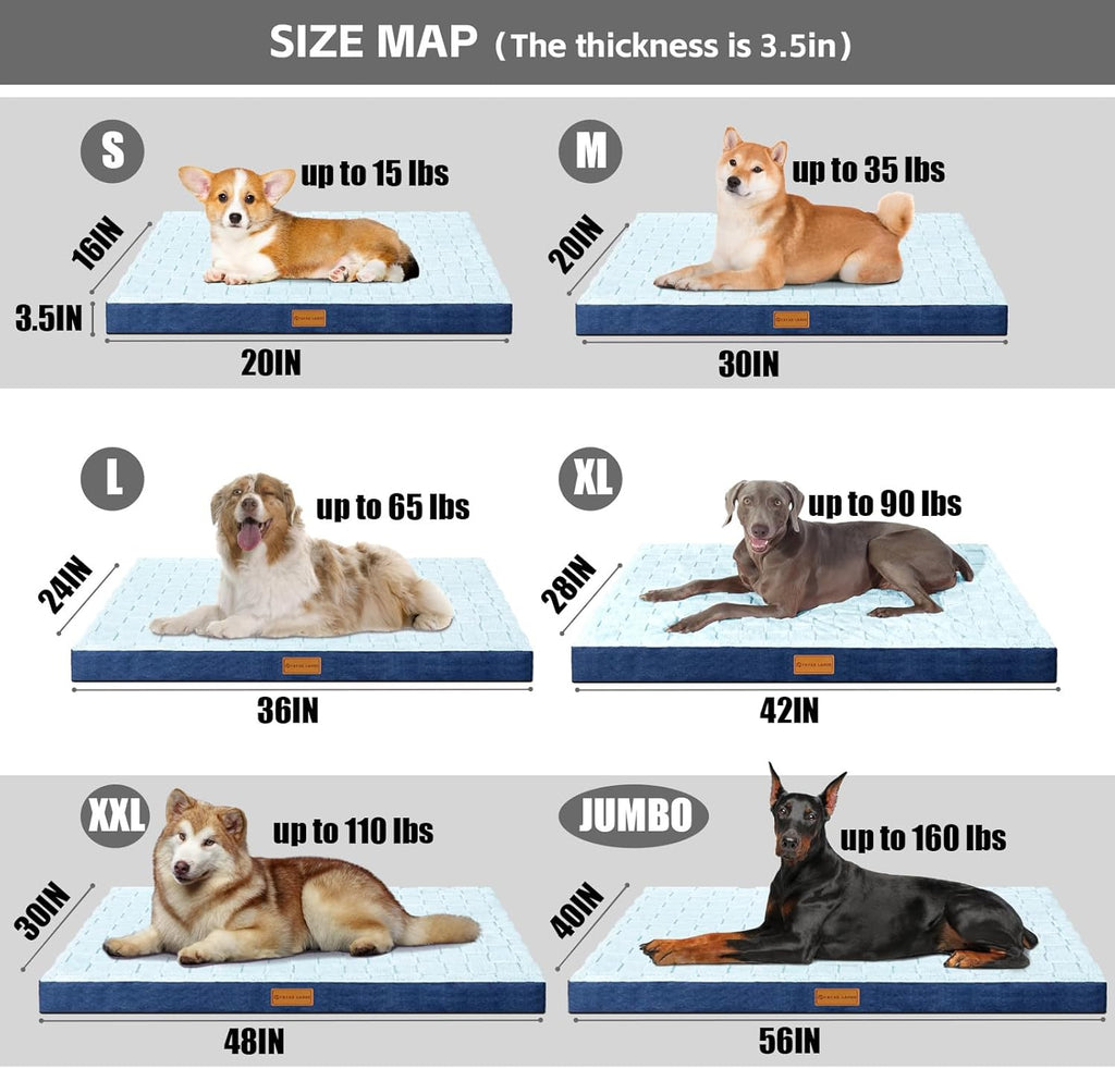 Orthopedic Dog Bed Waterproof Soft Comfortable Egg Crate Foam Large Pet Beds Crate Mat with Removable Washable Cover and Nonskid Bottom, (Blue)