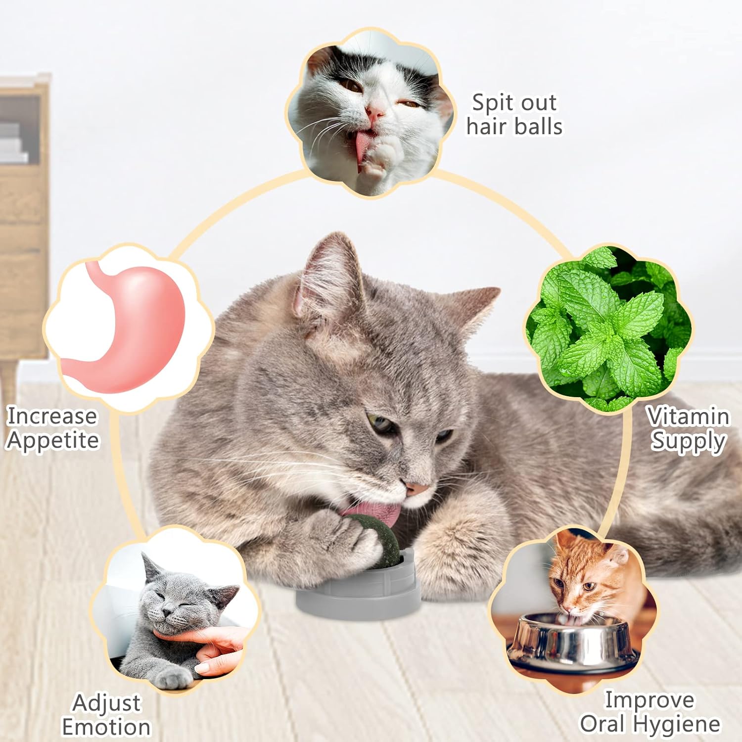 3 Pack Catnip Balls, Catnip Ball for Cats Wall, Edible Kitty Toys for Cats Lick, Safe Healthy Kitten Chew Toys, Teeth Cleaning Dental Cat Toys, Cat Wall Treats (Grey)