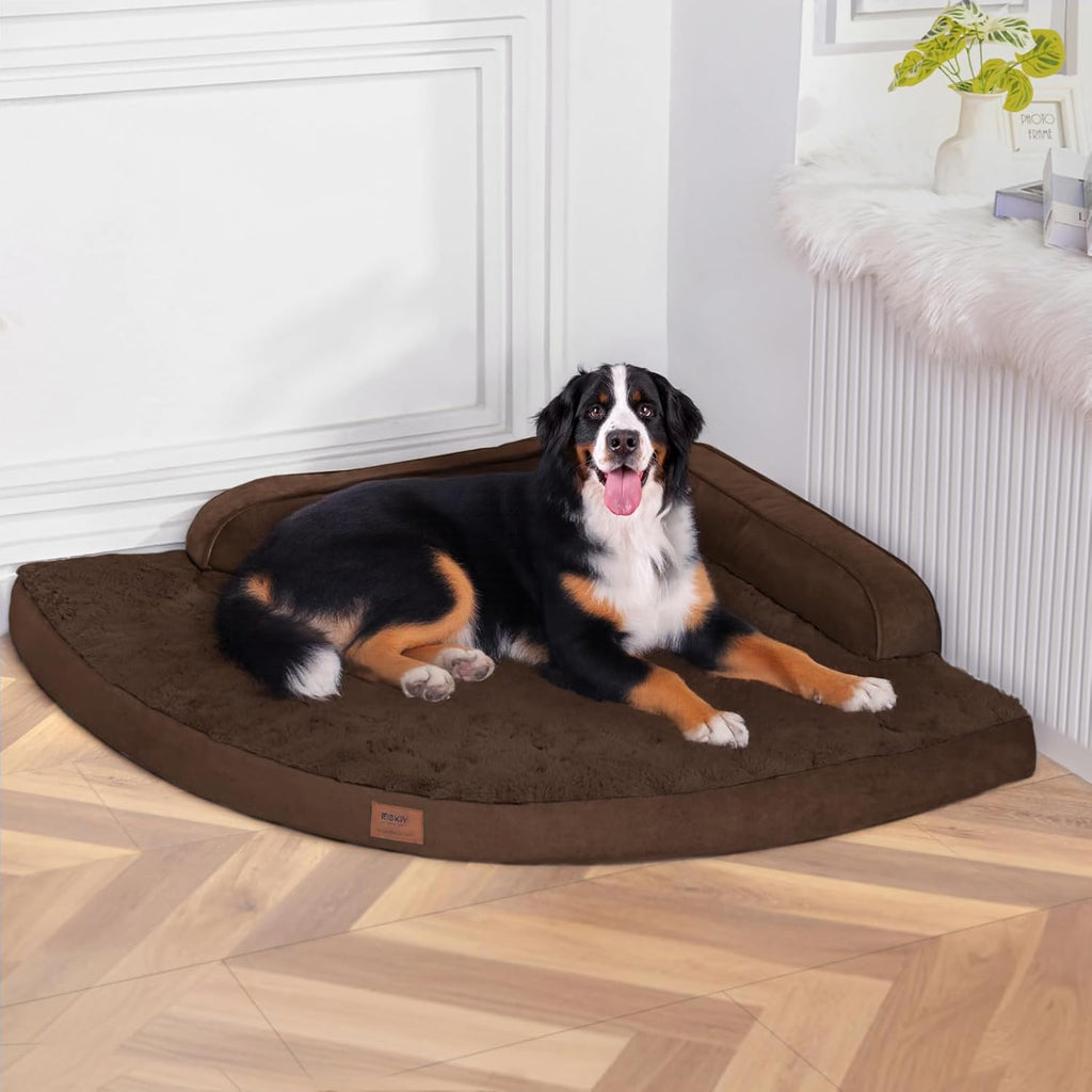 Large Dog Bed - Orthopedic Egg-Crate Memory Foam Dog Beds with Removable Washable Cover, Waterproof Pet Beds with Non-Slip Bottom, (Brown)