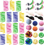 Cat Toys for Indoor Cats, 35 Packs Interactive Cat Toys Set with Colorful Springs, Mouse Cat Toy, Crinkle, Sisal, Pompom and Color Bell Balls for Kittens