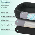 Human Dog Bed for Adult - Luxury Faux Fur Giant Size Dog Bed with Portable Handle, Egg Orthopedic Foam with Blanket,, Dark Grey