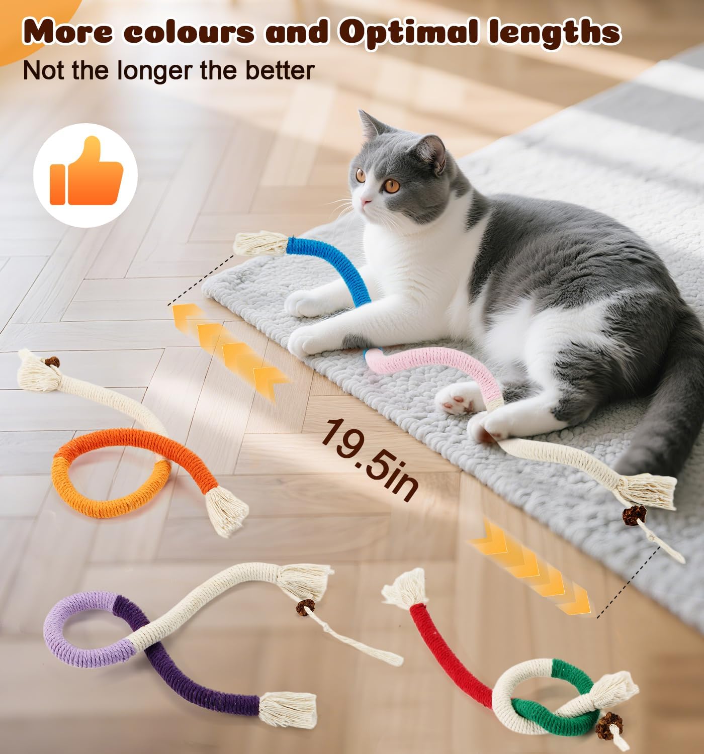 Cat Chew Ropes 4Pcs, Cat Toys for Indoor Cats with Refillable Natural Catnip, Safe Teeth Cleaning Chew Toys, Interactive Kitten Nip Toys and All Breeds