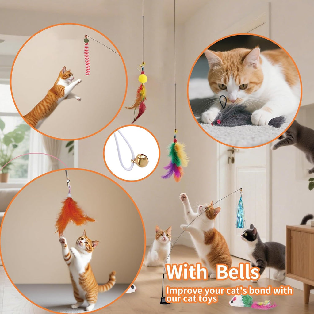 Cat Wand Toy Accessories, Cat Feather Toy Attachments Replacements, Mouse Toy and Tassels Strip for Indoor Cats Kitten