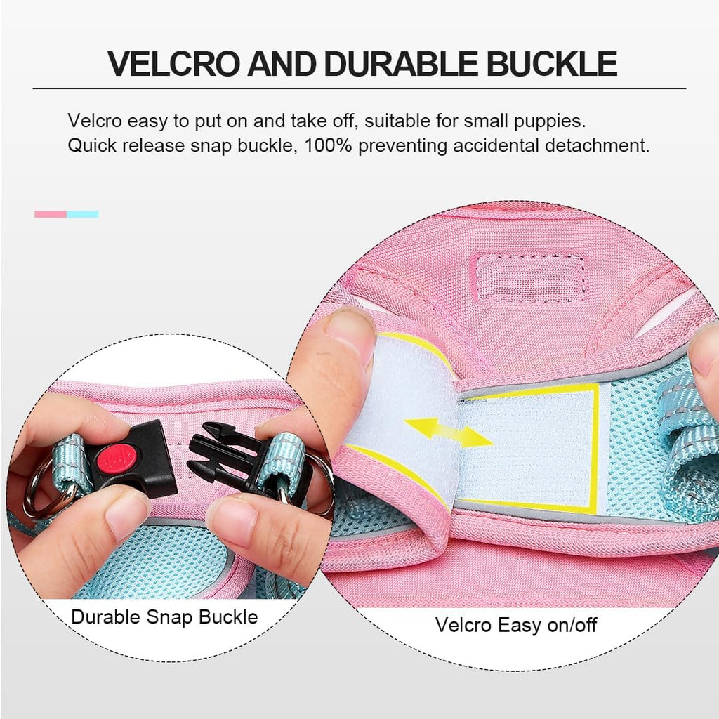 Soft Mesh Dog Harness and Leash Set, No-Chock Step-in Reflective Breathable Lightweight Easy Walk Vest Harnesses with Safety Buckle for Small Dogs, Cats (S, Pink Blue)