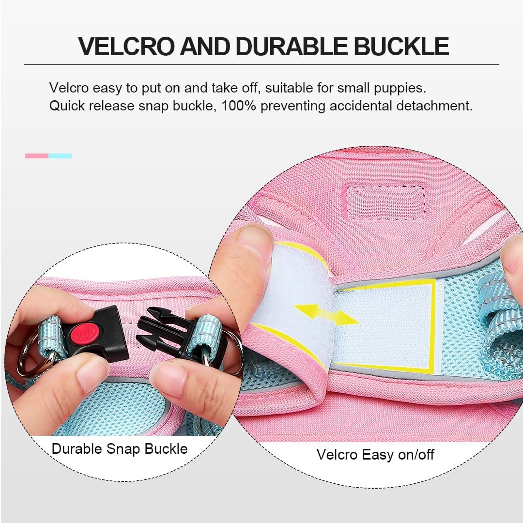 Soft Mesh Dog Harness and Leash Set, No-Chock Step-in Reflective Breathable Lightweight Easy Walk Vest Harnesses with Safety Buckle for Small Dogs, Cats (S, Pink Blue)