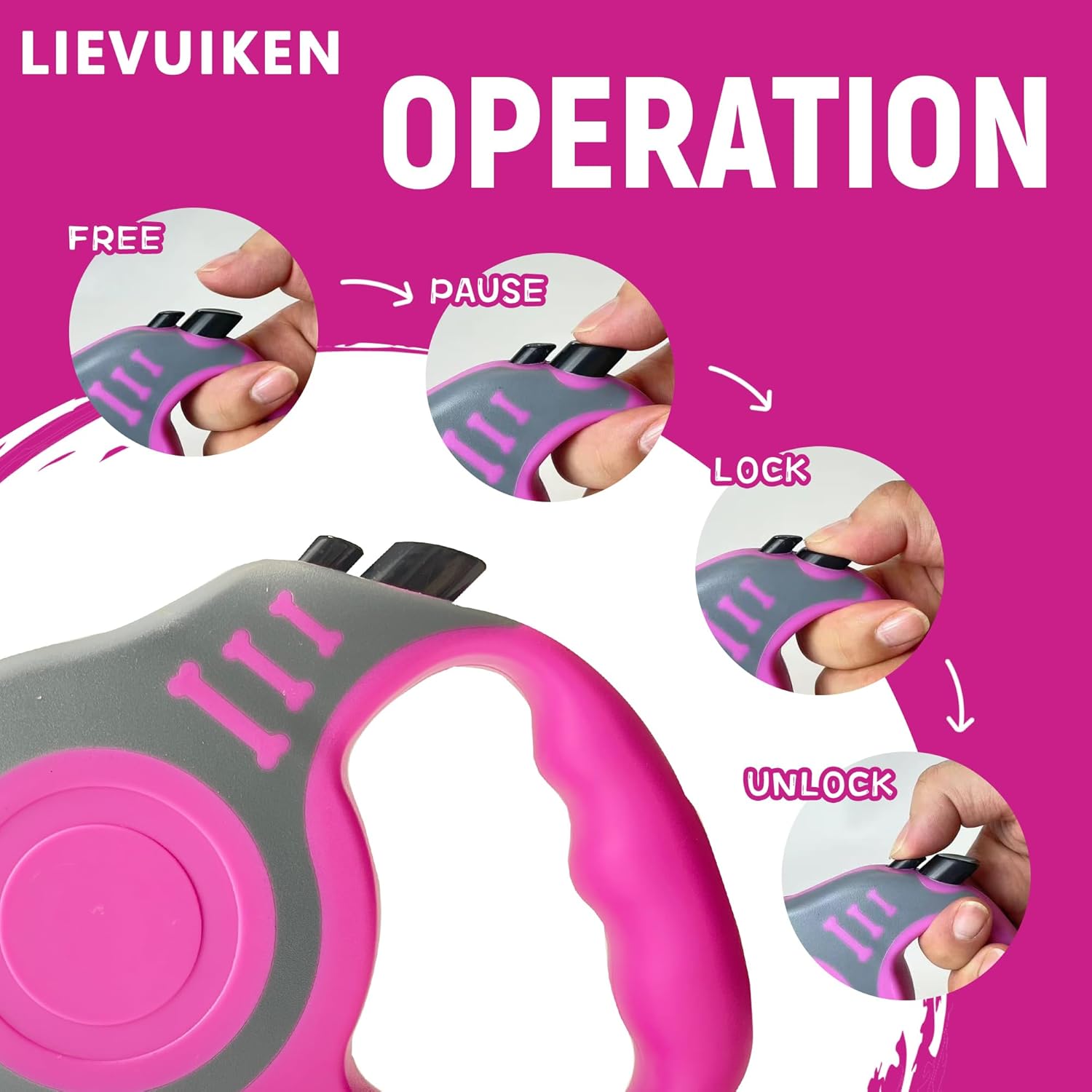 Retractable Dog Leash with Non-Slip Handle (Pink)