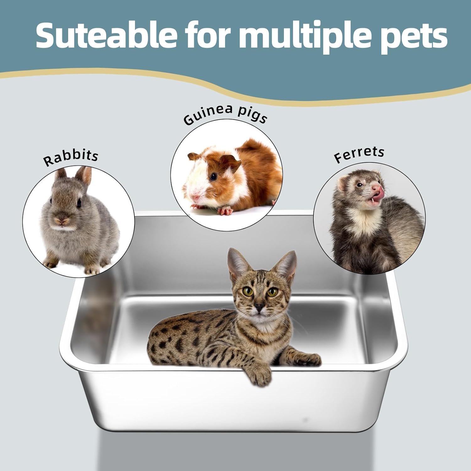 Cat Litter Box - Metal High-Sided Litter Pan for Cats, Rabbits, and Pets, Non-Stick, Odor-Free, Easy to Clean, Splash-Proof, Sturdy and Durable Indoor Cat Toilet Supplies