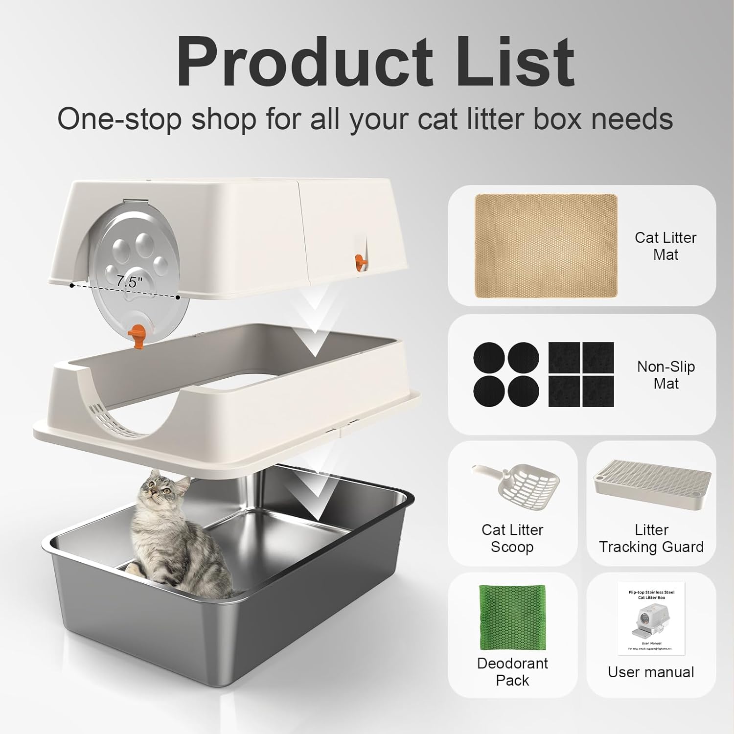 Steel Litter Box with Lid XL Extra Large Litter Box Enclosed Top Entry Metal Litterbox for Big Cats Easy Cleaning Less Leakage & High Sided with Mat Aisle & Scoop