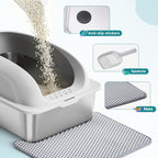 Stainless Steel Cat Litter Box with Lid, Large Cat Litter Box for Big Cats, High Wall Sides, Anti-Urine Leakage, Easy Cleaning, Scoop and Mat Included,light Grey