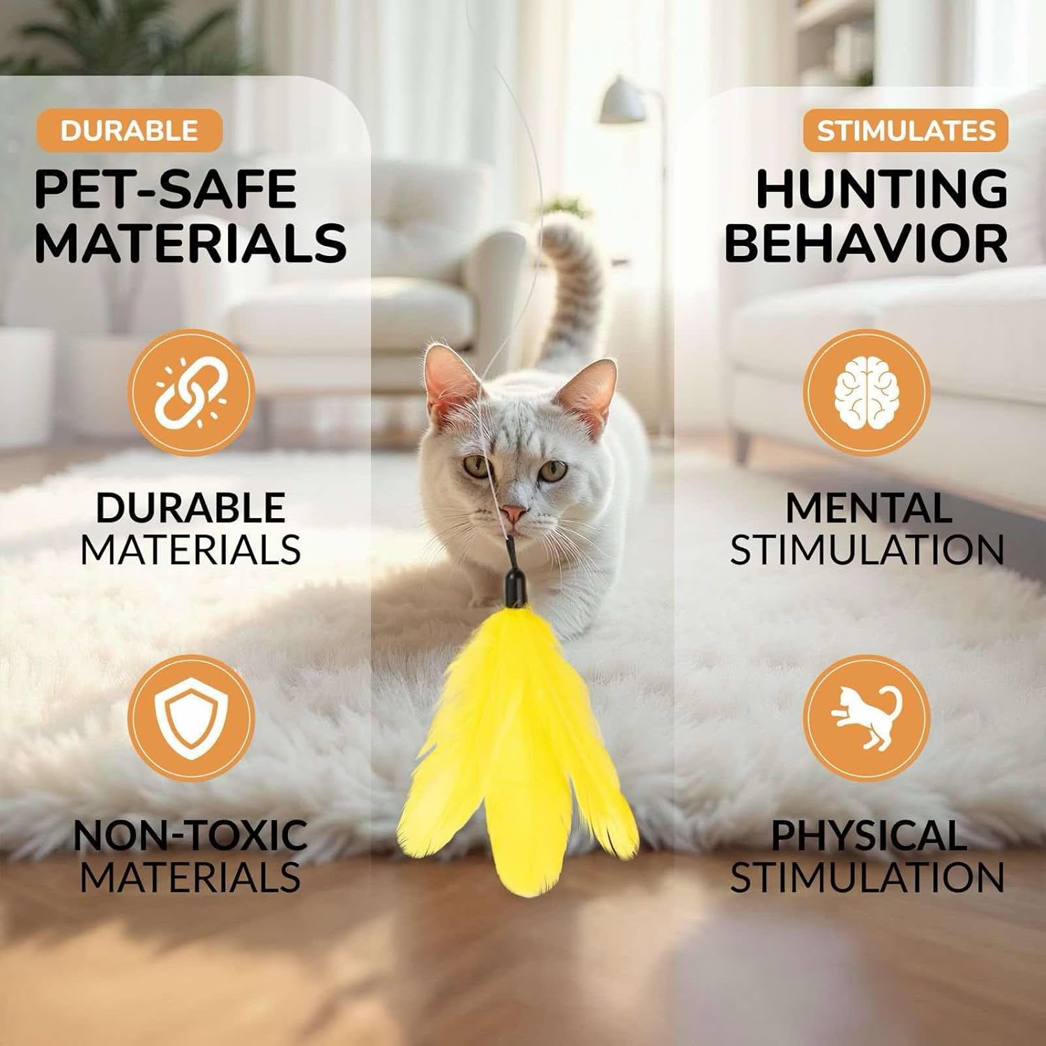 Interactive Cat Toys - Retractable Feather Wand with Refill Set 12PCS - Perfect for Indoor Cats to Chase, Exercise & Bond with Their Owners