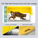 Cat Litter Box, Open Top High-Sided Metal Litter Box with Scoop, Extra Large Litter Boxes for Kitty Kitten and Big Cats, Anti-Urine Leakage, Non-Sticky, Easy to Clean (Yellow)