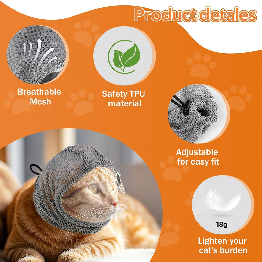 Adjustable Cat Muzzle for Grooming and Biting Prevention, Breathable TPU Material with 4 Anti-Scratch Gloves for Nail Trimming Bathing Vet Visits