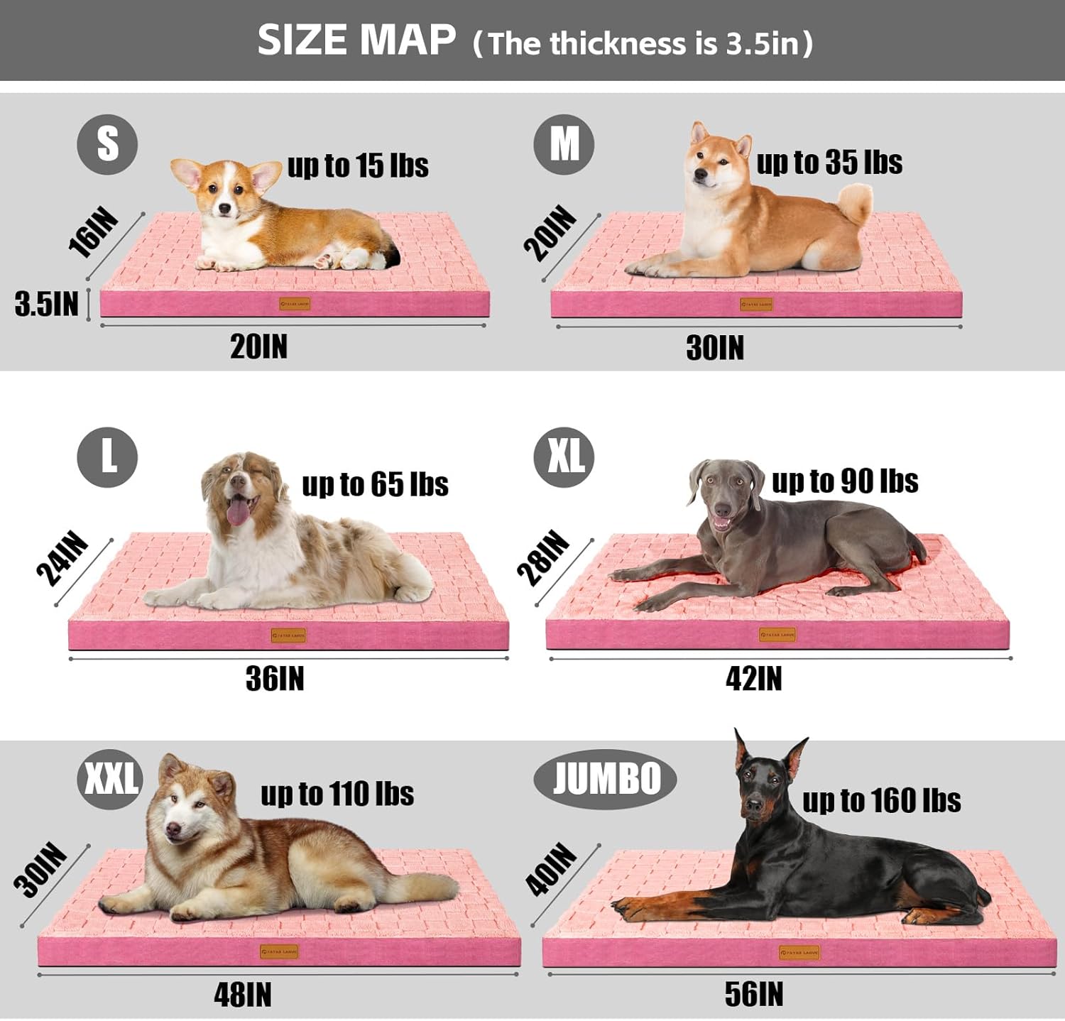 Orthopedic Dog Bed Waterproof Soft Comfortable Egg Crate Foam Large Pet Beds Crate Mat with Removable Washable Cover and Nonskid Bottom,(Pink)