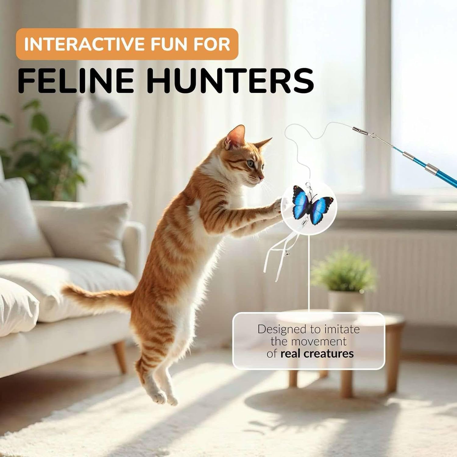 Interactive Cat Toys - Retractable Feather Wand with Refill Set 12PCS - Perfect for Indoor Cats to Chase, Exercise & Bond with Their Owners