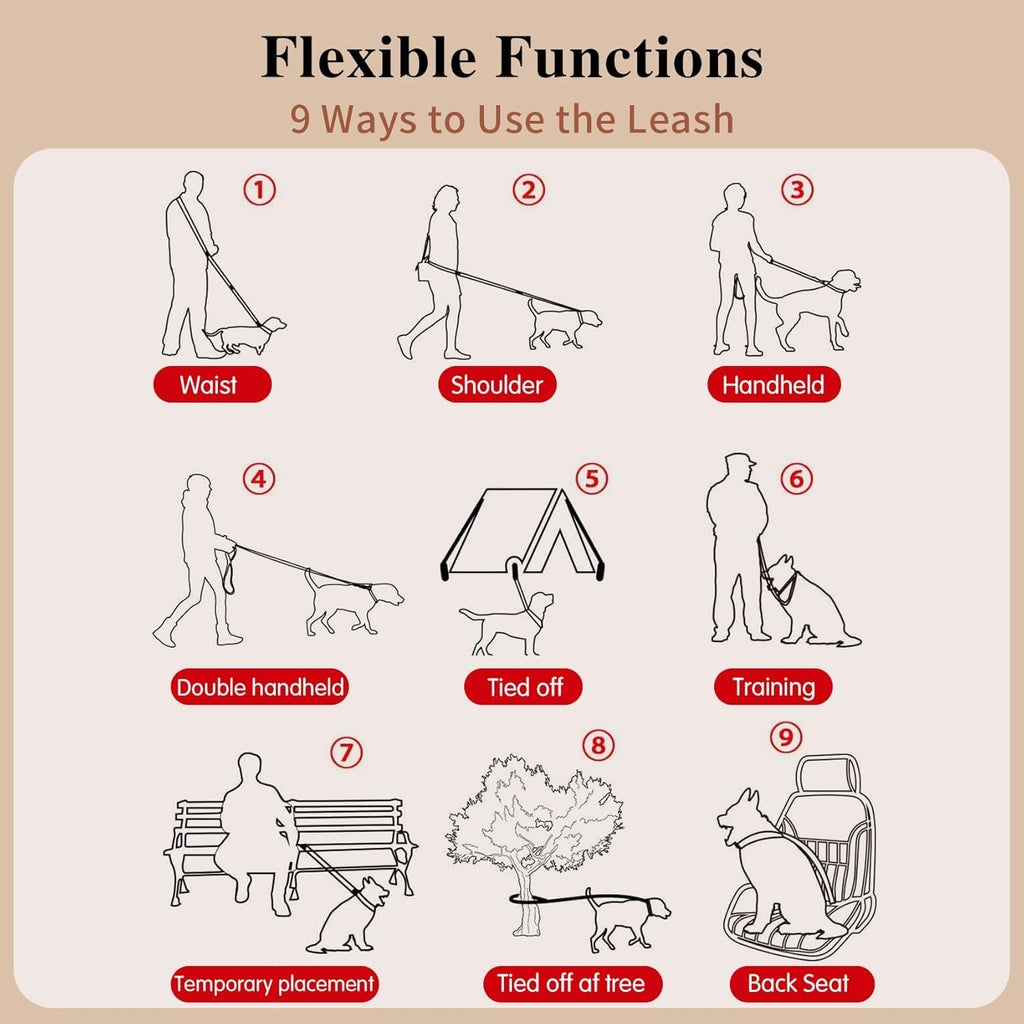 Twin Tails Leash Set - 5ft Double Handle Dog Leash and 4.5ft Lightweight Premium Rope Dog Leashes, Kid-Friendly Family Set, Reflective Pet Leashes for Small Medium and Large Dogs