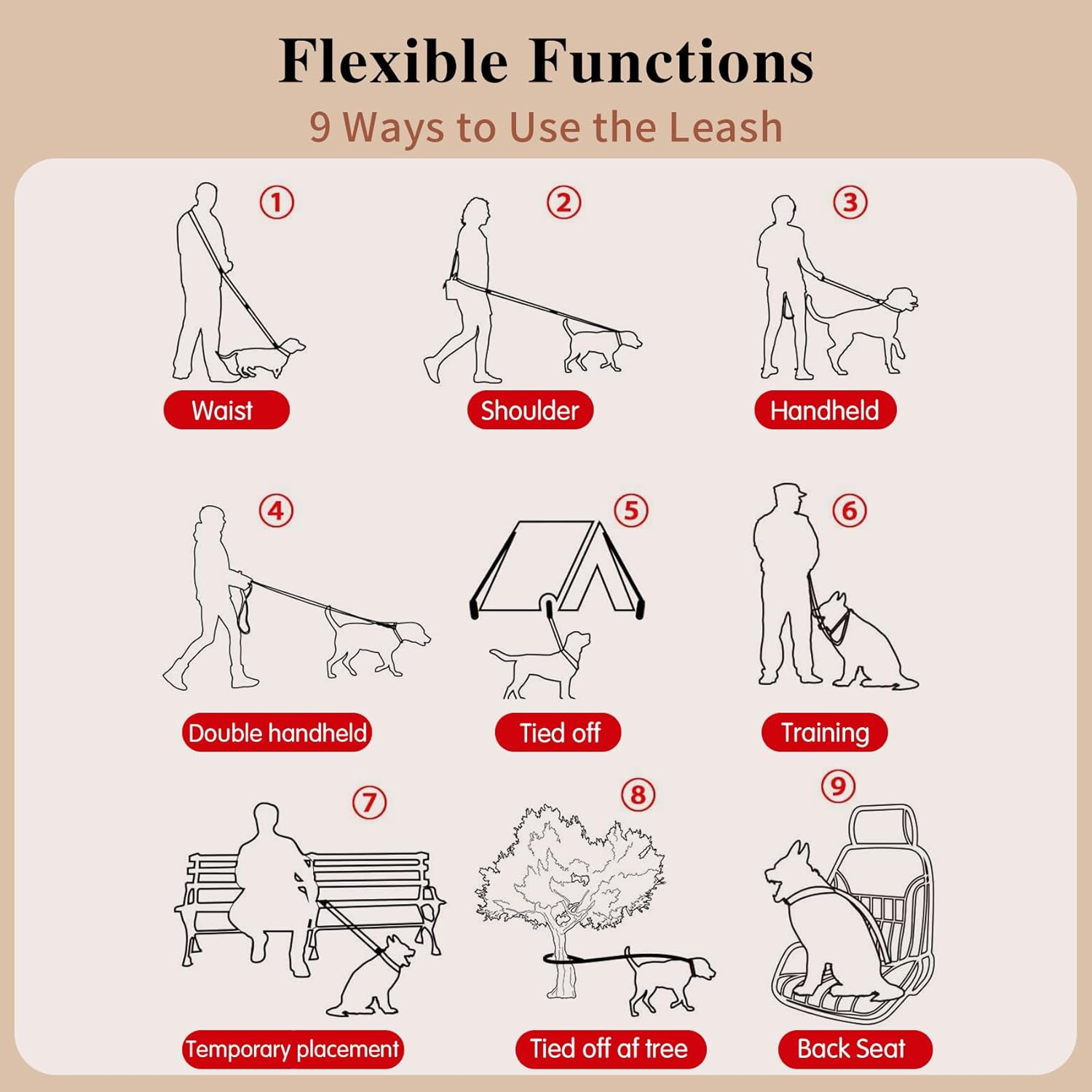 Twin Tails Leash Set - 5ft Double Handle Dog Leash and 4.5ft Lightweight Premium Rope Dog Leashes, Kid-Friendly Family Set, Reflective Pet Leashes for Small Medium and Large Dogs