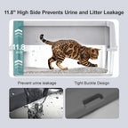 Cat Litter Box, Open Top High-Sided Metal Litter Box with Scoop, Extra Large Litter Boxes for Kitty Kitten and Big Cats, Anti-Urine Leakage, Non-Sticky, Easy to Clean (Grey)