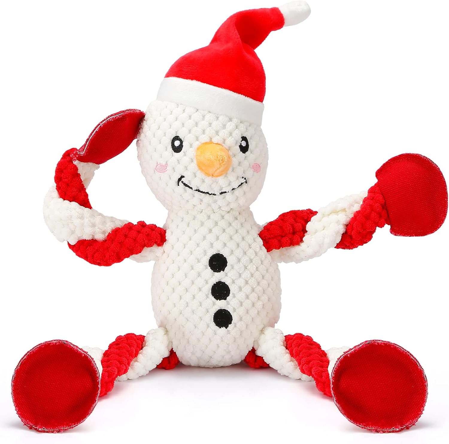 Christmas Dog Toys, Squeaky Snowman Plush with Ropes for Tug of War, Durable Interactive Chew Toys for Puppy Small Medium Large Dogs