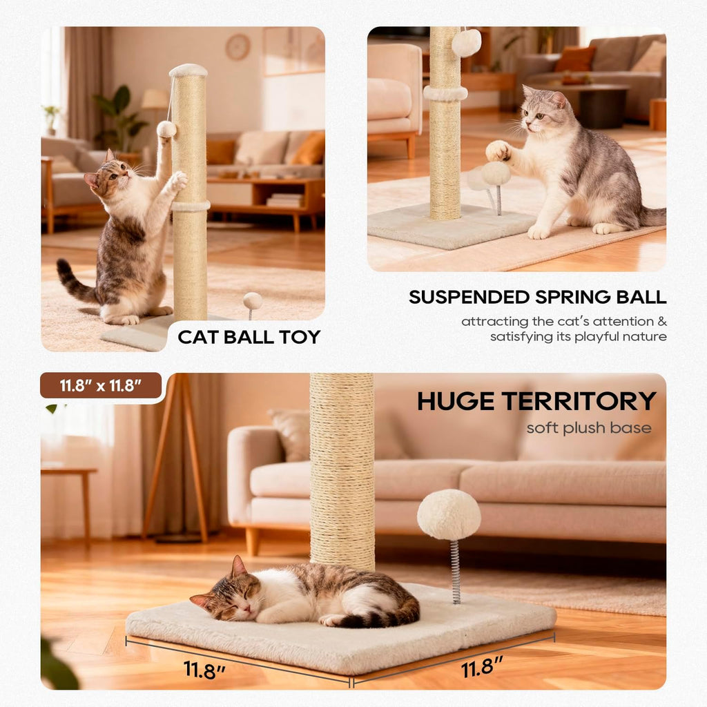 Inch Cat Scratching Post Cat Scratcher Natural Sisal Rope Scratch Post Kitten Trees with Hanging Ball for Indoor Cats,Beige