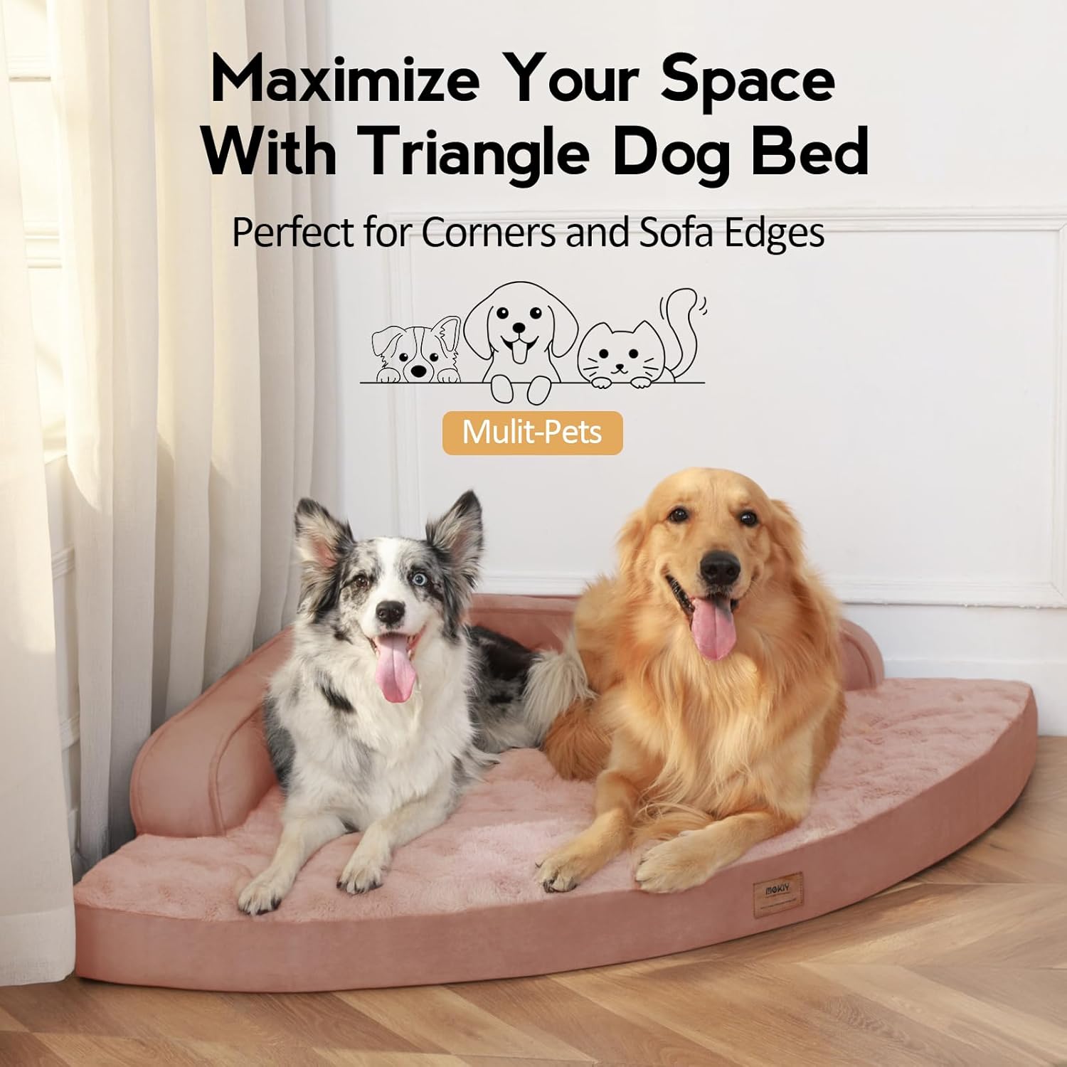 Large Dog Bed - Orthopedic Egg-Crate Memory Foam Dog Beds with Removable Washable Cover, Waterproof Pet Beds with Non-Slip Bottom(Pink)