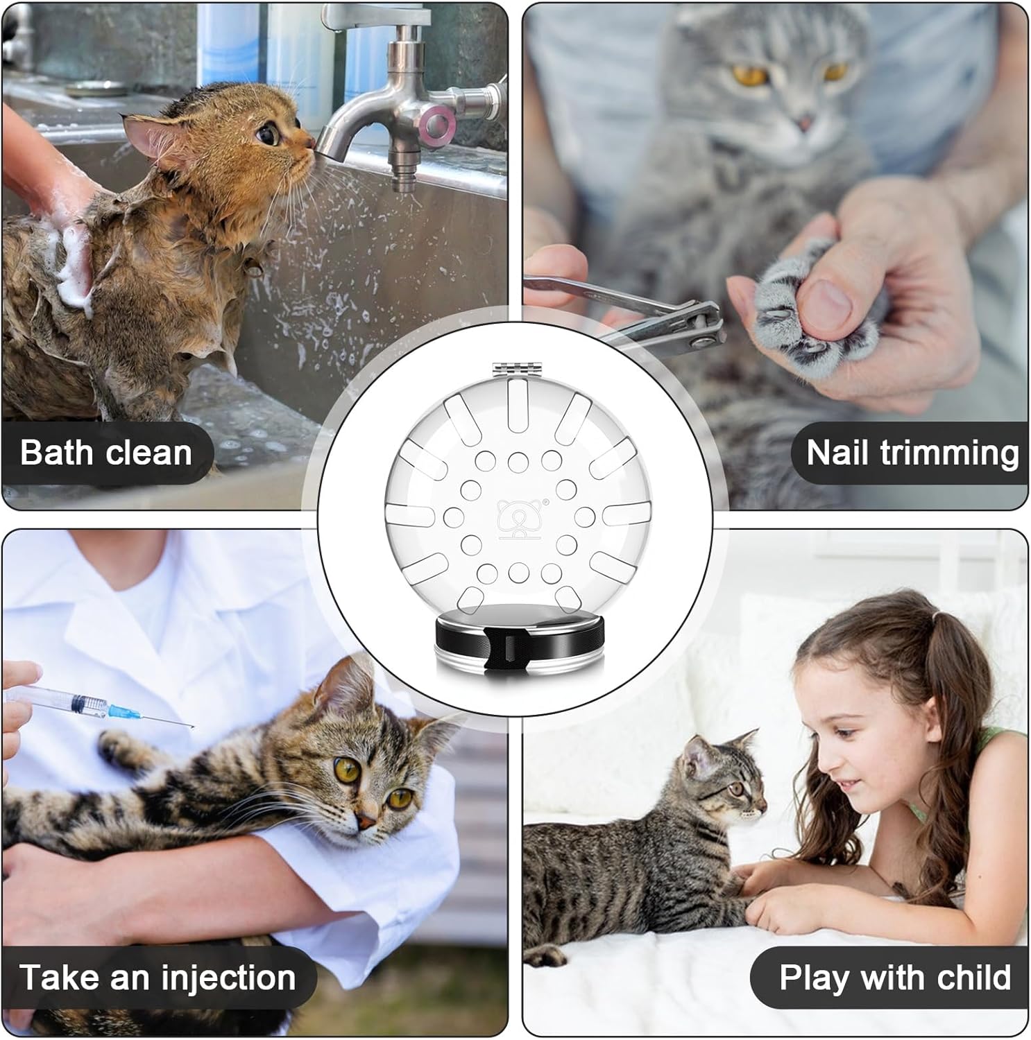 Cat Muzzle for Grooming Adjustable Hood Transparent Cats Helmet Anti Bite Muzzles Prevent from Cats Biting Scratching, Breathable Cat Bubble Muzzle for Nail Trimming Shaving and Bathing