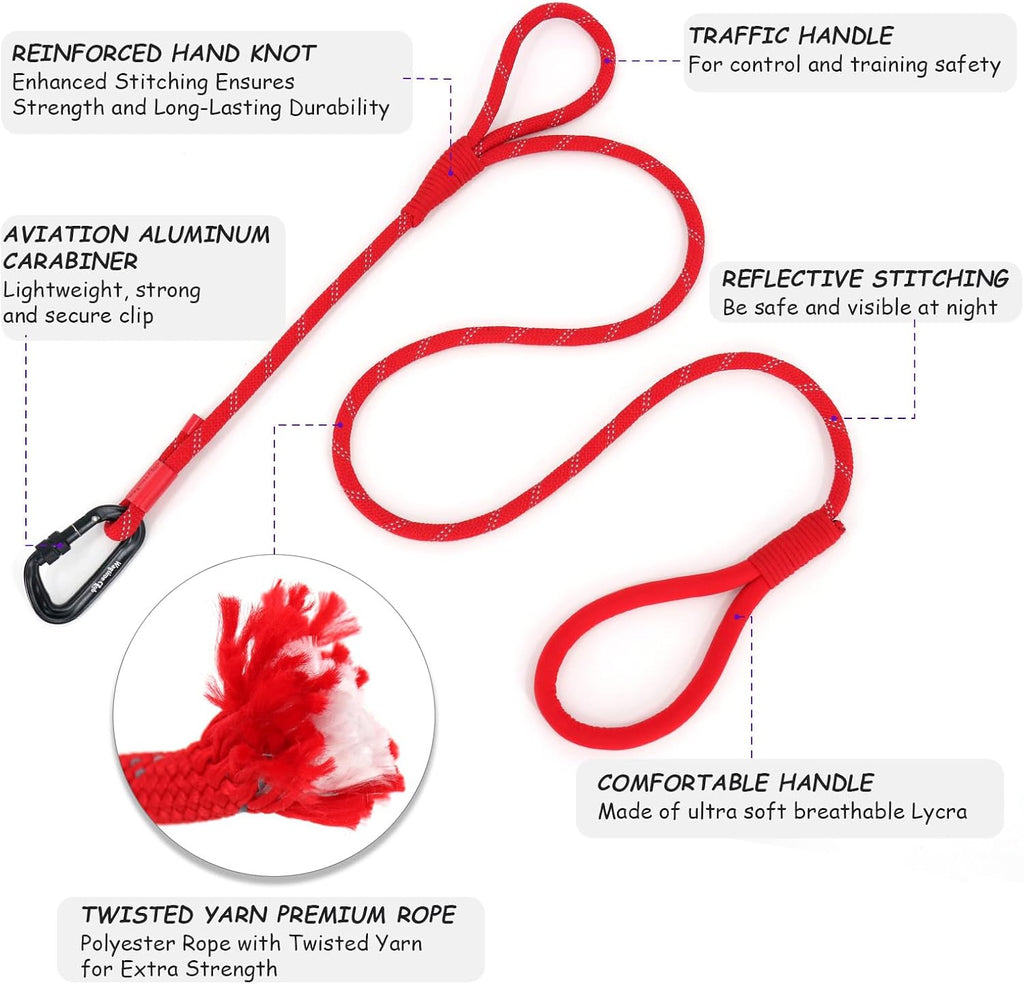 Twin Tails Leash Set - 5ft Double Handle Dog Leash and 4.5ft Lightweight Premium Rope Dog Leashes, Kid-Friendly Family Set, Reflective Pet Leashes for Small Medium and Large Dogs