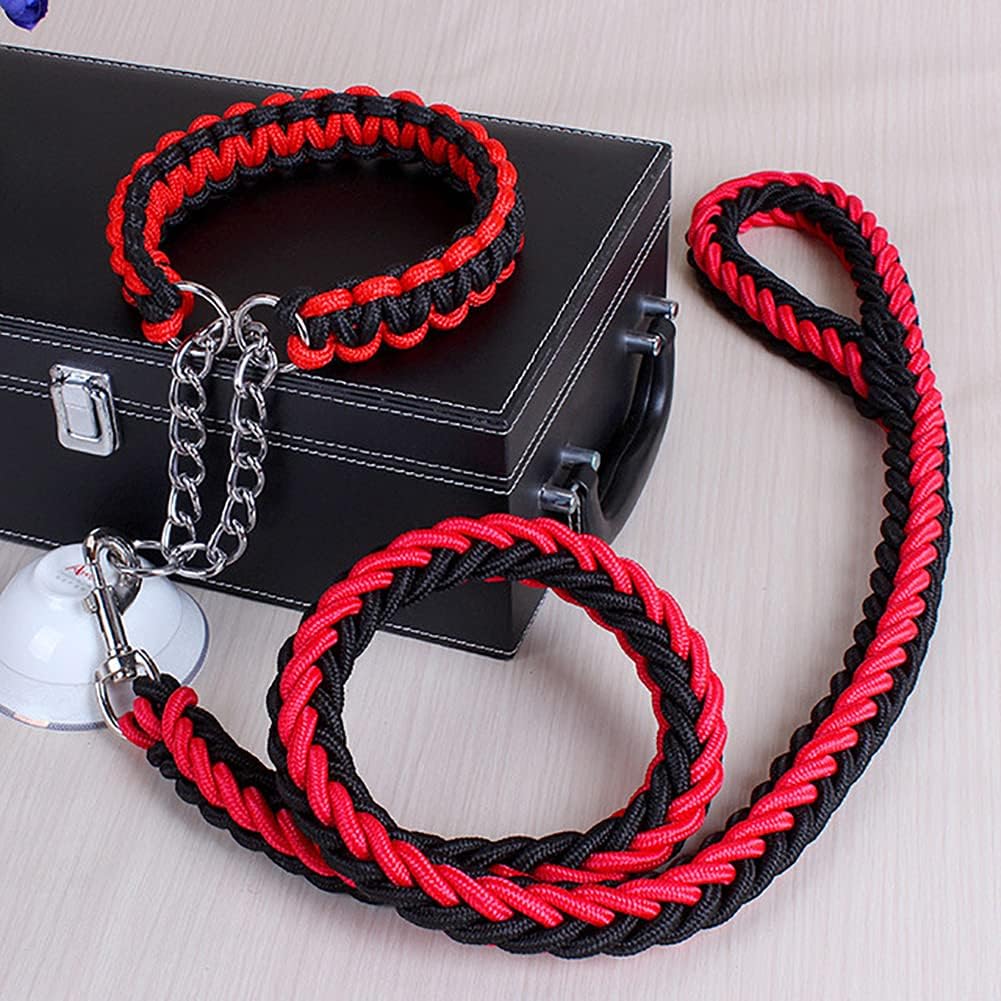 Dog Collar and Leash Set, Heavy Duty Nylon Braided Rope Strong 4 FT Dog Leash and Martingale Training Collar for Small Medium Large Dogs Training and Walking (Red & Black)