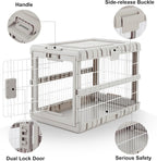 Foldable Dog Crate for Medium Dogs - 28" L Collapsible Dog Kennel No Tools Required with 4 Sides Steel Cage for Dogs Indoor, Portable Carrier with 2 Smooth Wheels for Travel