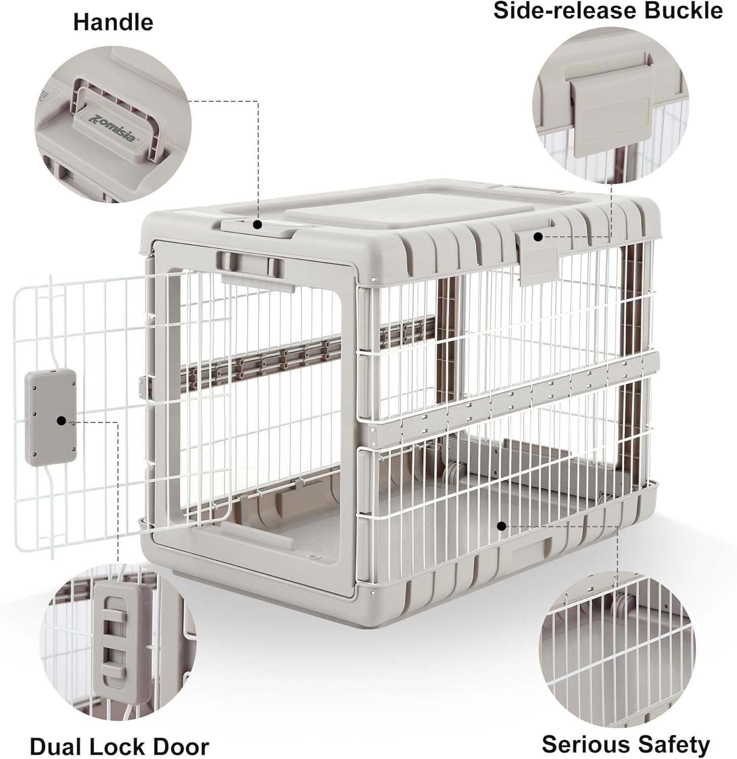 Foldable Dog Crate for Medium Dogs - 28" L Collapsible Dog Kennel No Tools Required with 4 Sides Steel Cage for Dogs Indoor, Portable Carrier with 2 Smooth Wheels for Travel
