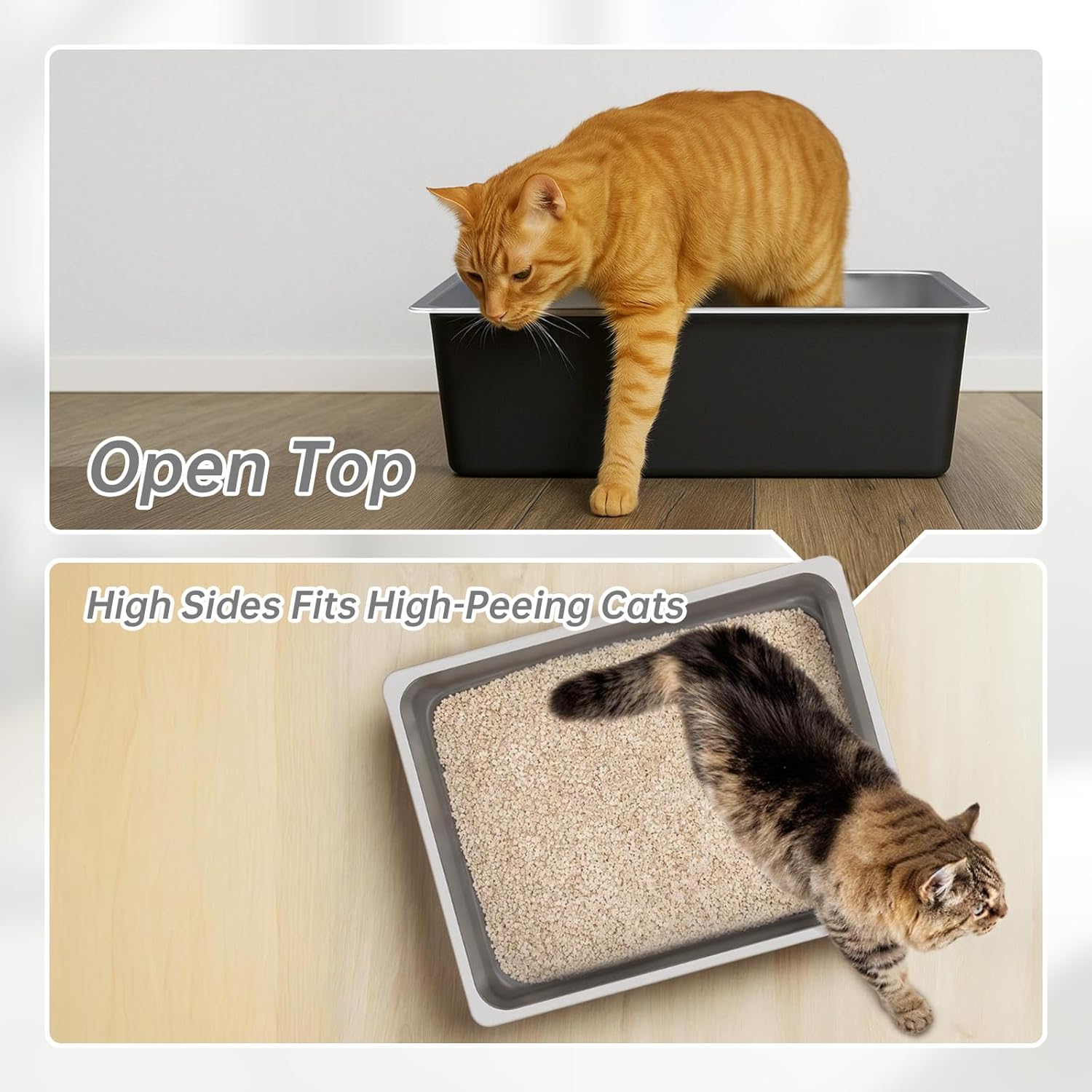 Steel Litter Box - High Sided Metal Cat Litter Box Pan, Never Absorbs Smell, Easy to Clean Non Stick Cat Litterbox Tray Toilet Pet Supplies for Indoor Kitty, Kitten, Rabbit, Puppy