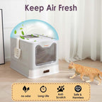 Stainless Steel Cat Litter Box with Lid, Enclosed Cat Litter Boxes, Covered Top Entry Litter Box, Foldable Large Metal Box with Cover