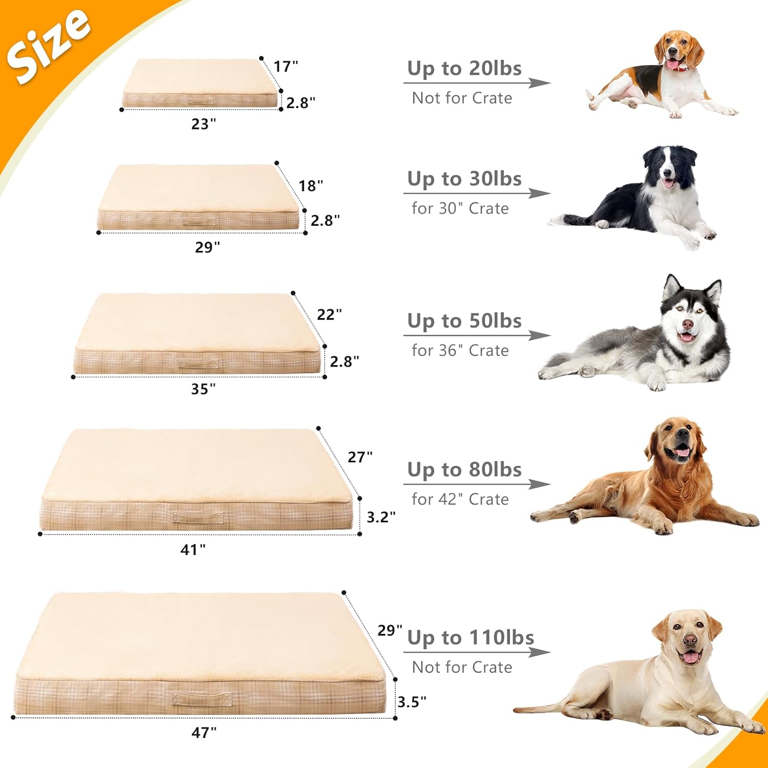 MIHIKK Washable Orthopedic Dog Bed for Large Dogs, XL Waterproof Pet Bed with Egg Crate Foam Strong Support, Machine Washable Cover & Anti-Slip Bottom & Durable Zipper(Light Brown)