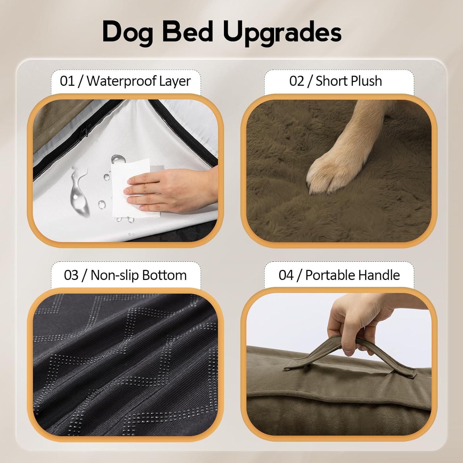 Large Dog Bed - Orthopedic Egg-Crate Memory Foam Dog Beds with Removable Washable Cover, Waterproof Pet Beds with Non-Slip Bottom(Brown)