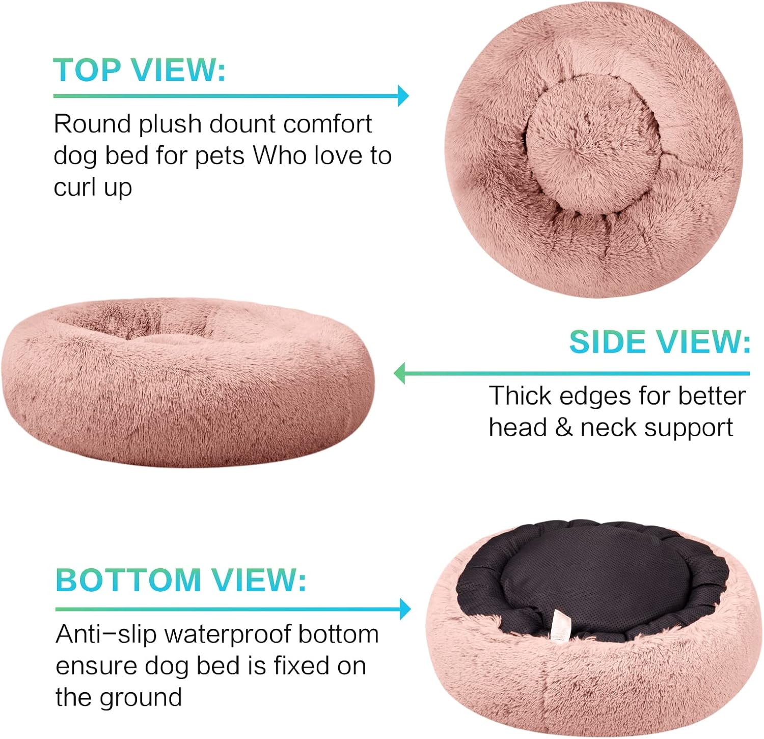 Plush Calming Dog & Cat Bed - Donut Shaped, Multiple Sizes S-XXL, Comfortable Cuddler in Washable Faux Fur