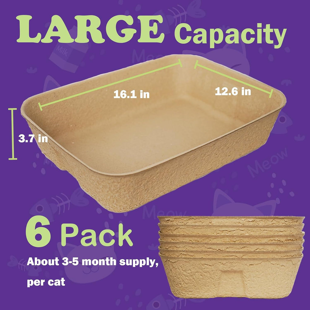 Disposable Litter Boxes for Cats, 6 Pack Cat Litter Trays for Travel, Temporary Use, or Liner – Leak-Proof, Eco-Friendly, Easy Clean-Up