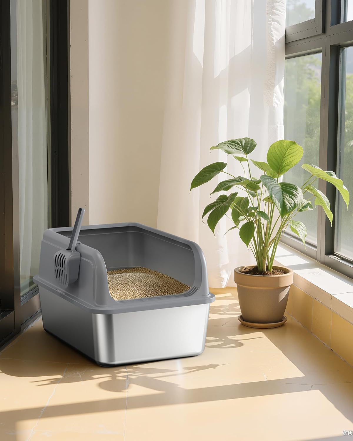 Stainless Steel Cat Litter Box | Easy Clean, Non-Stick, Anti-Leakage, Metal Litter Box with Scoop for Kittens, Grey, 2 PackStainless Steel Cat Litter Box | Easy Clean, Non-Stick, Anti-Leakage, Metal Litter Box with Scoop for Kittens, Grey,