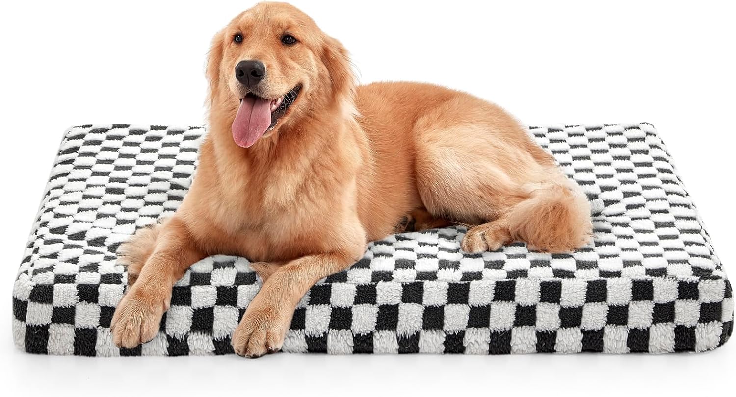 Dog Bed for Medium Dogs, Large Orthopedic Dog Bed with Removable Washable Cover, Cute Modern Plush & Memory Egg Crate Foam Dog Bed(Black))