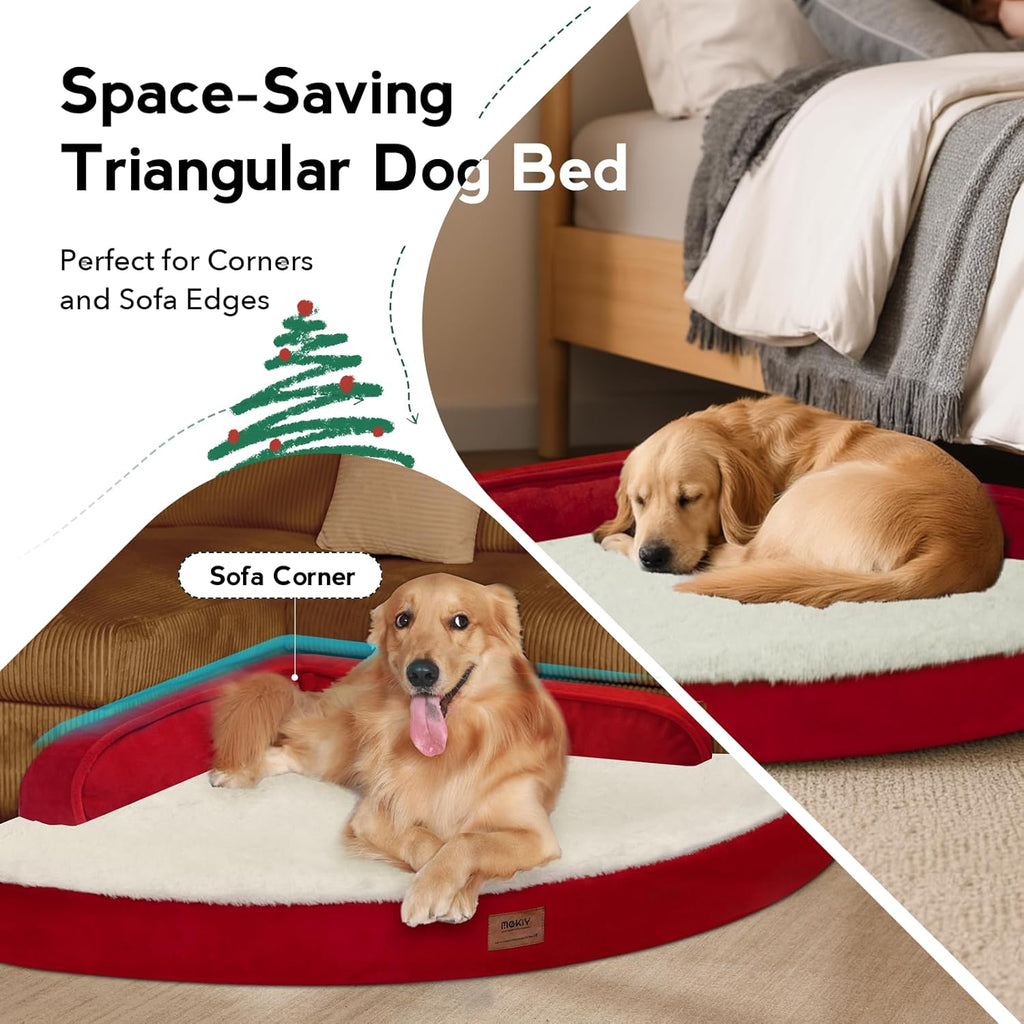Large Dog Bed - Orthopedic Egg-Crate Memory Foam Dog Beds with Removable Washable Cover, Waterproof Pet Beds with Non-Slip Bottom, (Red)