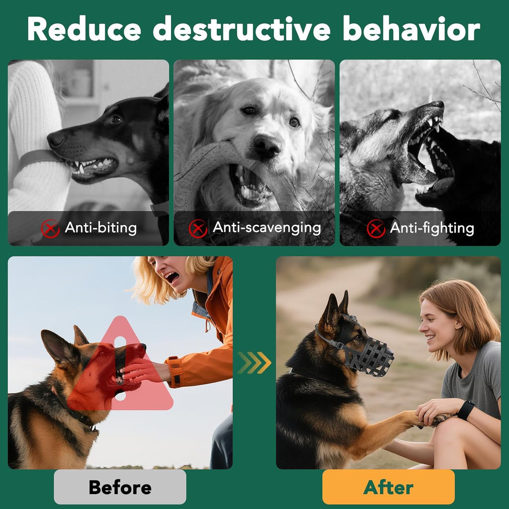 Dog Muzzle for Medium Large Dogs, Humane Basket Muzzle, Soft & Lightweight & Adjustable | Anti Biting Chewing Eating, Suits Training Walks Grooming Vet Visits, Drink & Pant Easily