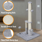 Tall Cat Scratching Post, Double Lower Posts Extra Stable Cat Post Tree Scratcher with Sisal Rope and Teasing 4 Balls Total Large Base