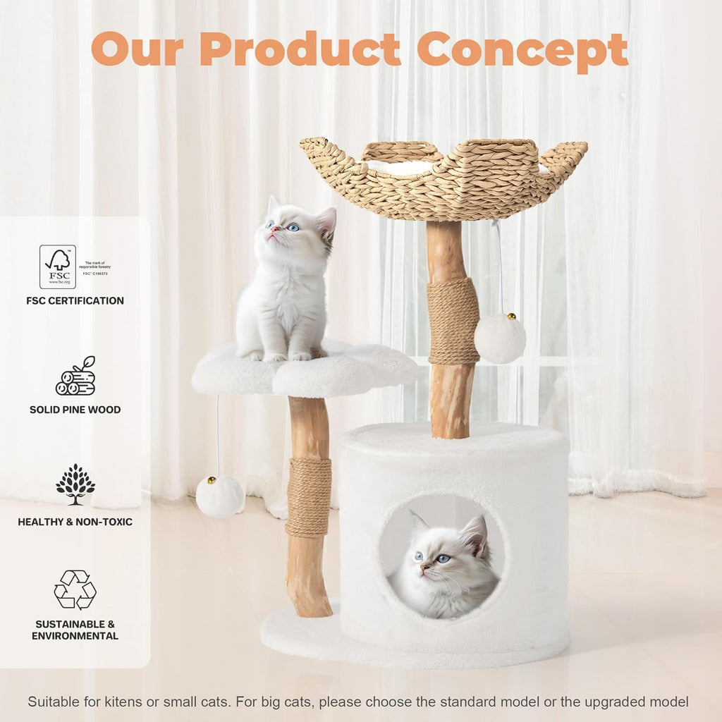 Modern Cat Tree, Wood Cat Tree Tower for Small Cats, Luxury Cat Condo with Scratching Posts and Flower Platforms, Cat Furniture