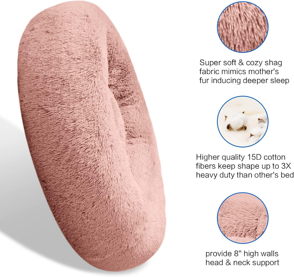 Plush Calming Dog & Cat Bed - Donut Shaped, Multiple Sizes S-XXL, Comfortable Cuddler in Washable Faux Fur