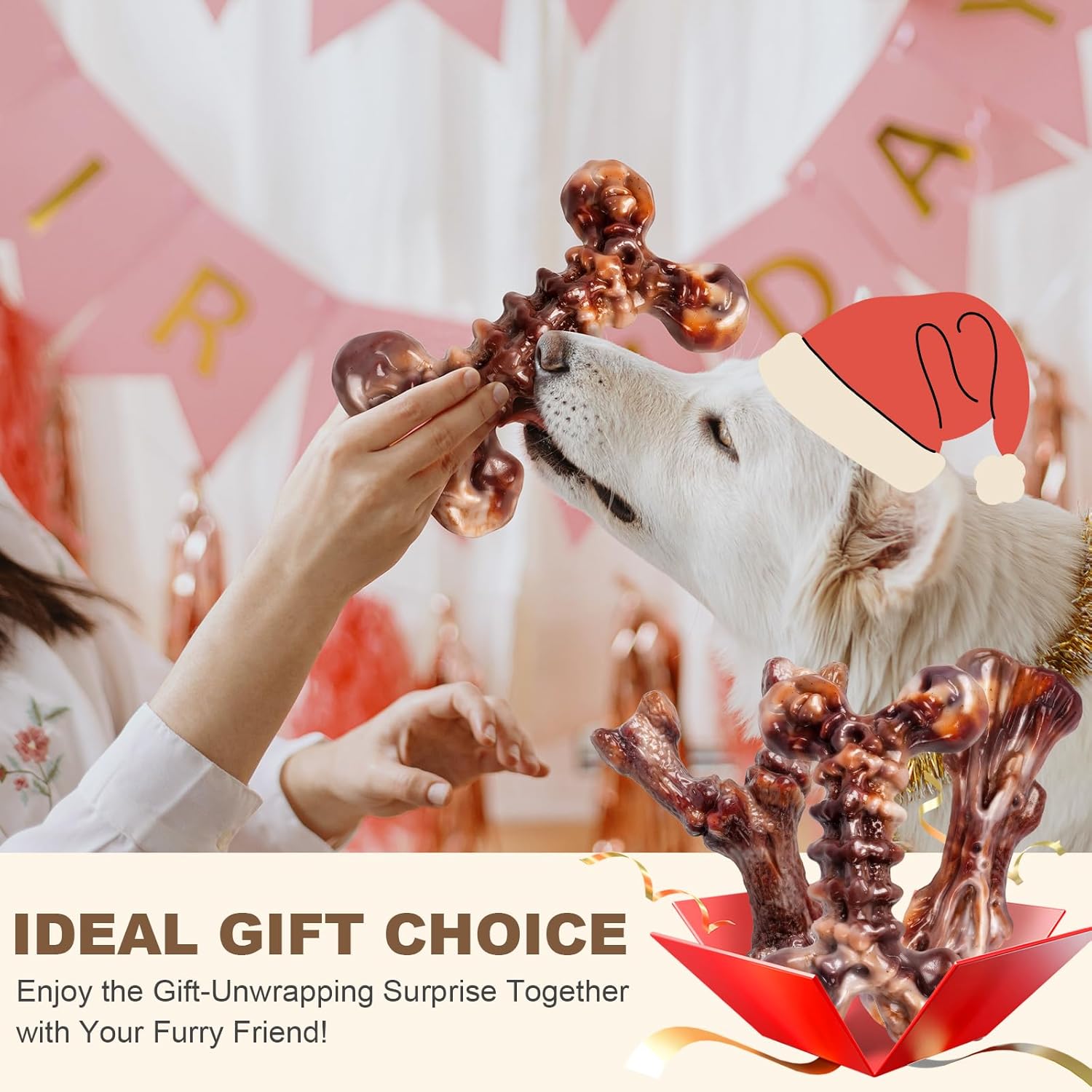 Dog Toys for Aggressive Chewers - 3 Pack Bacon Flavored Indestructible Dog Toy, Big Tough Chew Bone for Medium Large Breed 25-80lbs to Keep Them Busy, Happy Dog Gift (Brown)