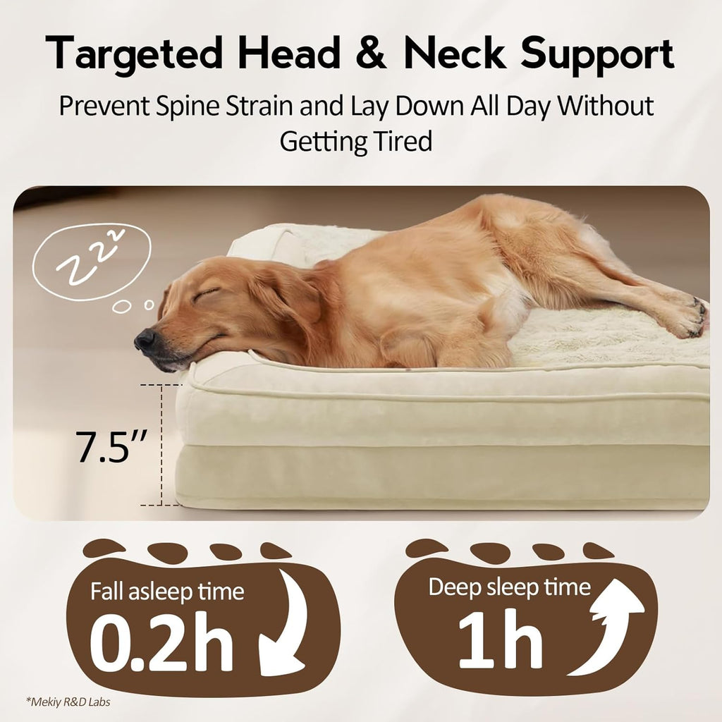 Large Dog Bed - Orthopedic Egg-Crate Memory Foam Dog Beds with Removable Washable Cover, Waterproof Pet Beds with Non-Slip Bottom, Beige