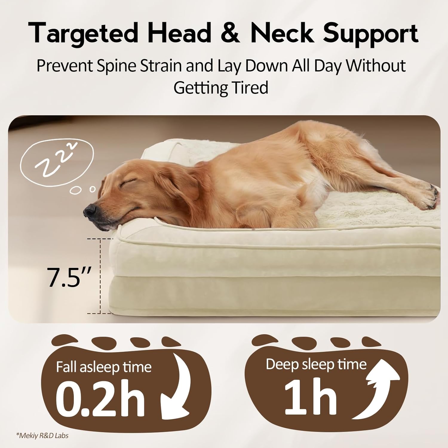 Large Dog Bed - Orthopedic Egg-Crate Memory Foam Dog Beds with Removable Washable Cover, Waterproof Pet Beds with Non-Slip Bottom, Beige