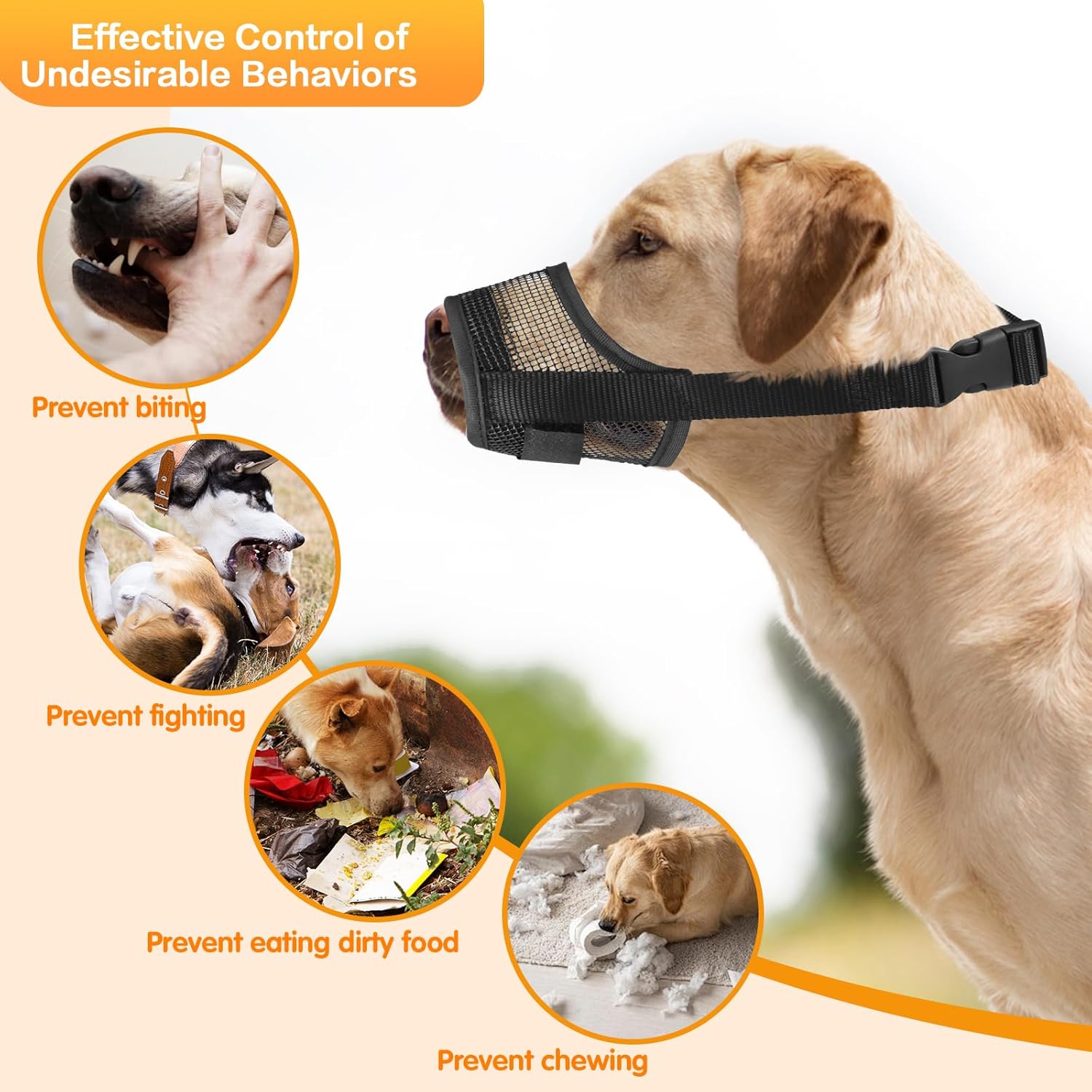 Dog Muzzle, Breathable Adjustable Soft Mesh Muzzle for Small Medium Large Dog Mouth Guard, to Prevent Biting, No Bark for Dogs Allow Panting Drinking