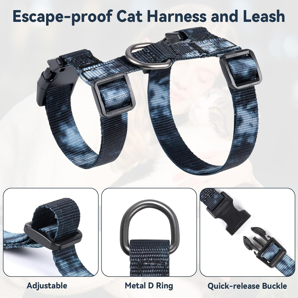 Cat Harness and Leash Set, 3-in-1 Escape Proof Adjustable, Comfortable Soft Lightweight, Safe, Easy to Wear, Walking Travel Kitten Harness for Small Medium Large Cats