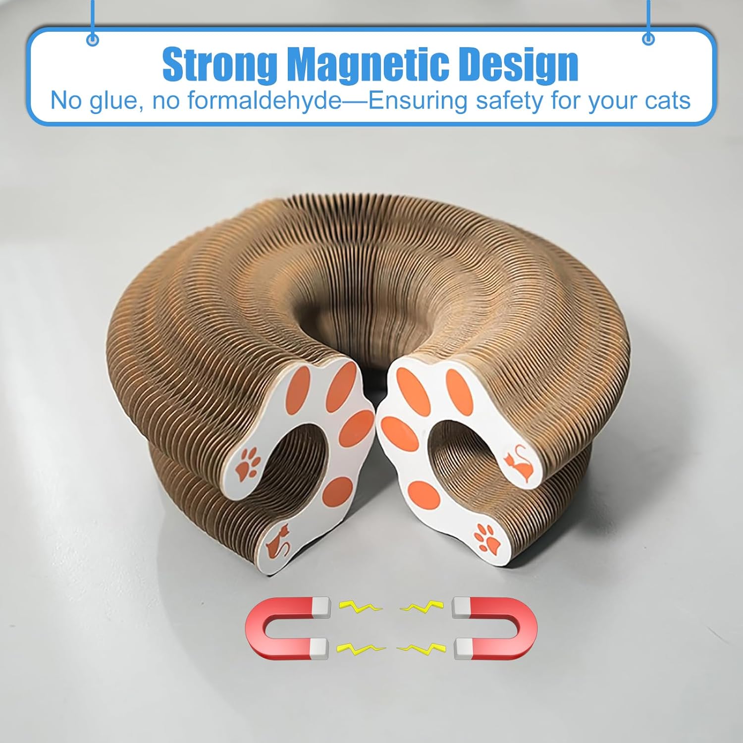 2-Pack Kitty Kurls Cat Scratcher – Foldable Magic Organ Cat Scratcher Board, Reversible Corrugated Cardboard Kitty Scratching Toy with 2 Bell Balls for Indoor Exercise